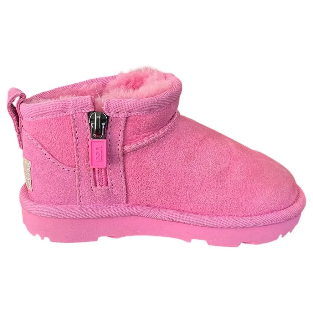 UGG Classic Ultra Mini Boot Pink 1130750T Side Zipper Toddler Girl Size 8 EU 25